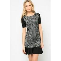 frilled hem grey animal print dress