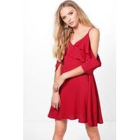 Frill Skater Tea Dress - berry