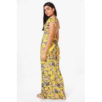 Frill Sleeve Backless Floral Maxi Dress - yellow