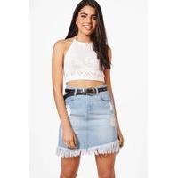 Fray Hem Distressed Denim Skirt - blue