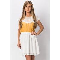 Frill Neckline Colour Block Dress