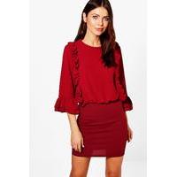 Frill Detail Bodycon Dress - berry