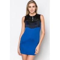 Fringed Faux Leather Trim Dress