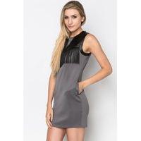 Fringed Faux Leather Trim Dress