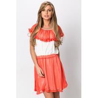 frill neckline colour block dress