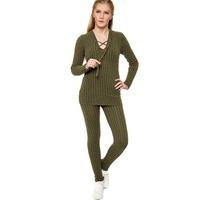 Freda Knitted Ribbed Loungewear Set - Green