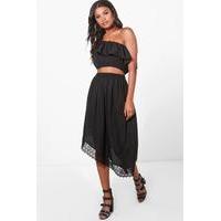 Frill Crop & Asymmetric Skirt Co-Ord Set - black
