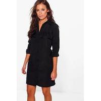 Frill Front Shirt Dress - black