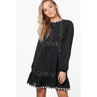 Freyja Lace & Crochet Panel Dress - black