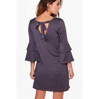 Frill Sleeve Tie Back Dress - charcoal