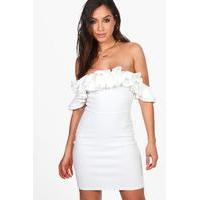 frill off shoulder bodycon dress ivory