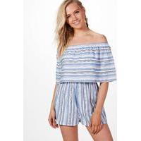 Frill Bandeau Striped Playsuit - blue