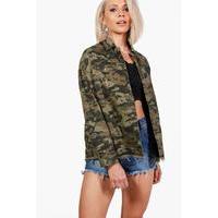 Fray Hem Camo Denim Jacket - camo