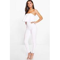 Frill Bandeau Slim Leg Jumpsuit - ivory