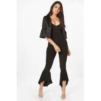 frill hem jumpsuit crop jacket co ord set black