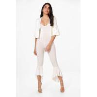 frill hem jumpsuit crop jacket co ord set cream