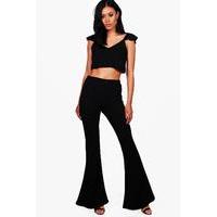 Frill Crop & Flare Trouser Co-ord Set - black