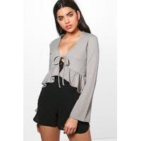 Frill Detail Tie Front Jacket - dove