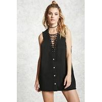 Frayed Lace-Up Denim Dress