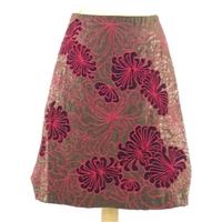 french connection size 10 brown a line skirt with fuchia embroidery