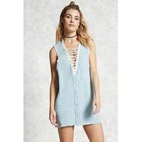 Frayed Lace-Up Denim Dress