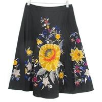 French Connection Size 8 Black, Bright Yellow, Pink And Blue Floral Embroidered Skirt