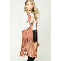 fringed faux suede sleeveless jacket