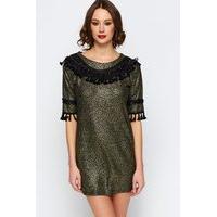 Fringe Trim Metallic Dress