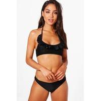 frill lace detail bikini black