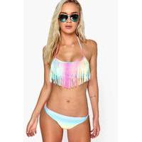 fringed rainbow bandeau bikini multi