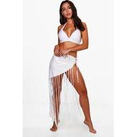 Fringed Tie Side Sarong - white