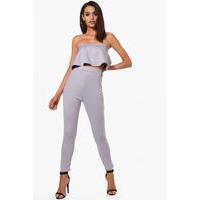 Frill Bandeau Crop & Skinny Trouser Co-Ord - silver