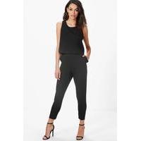 Frill Pocket Tapered Woven Tailored Trouser - black