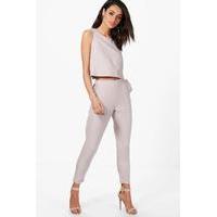 Frill Pocket Tapered Woven Tailored Trouser - grey