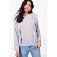 Frill Panel Blouse - grey