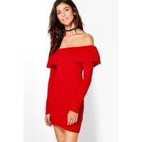 Frill Neck Long Sleeve Jumper Dress - red