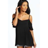 Frill Sleeve Swing Top - black