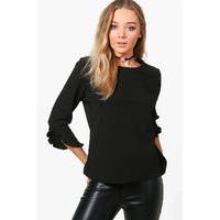 frill sleeve hen t shirt black