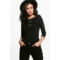 Frill Front Top - black