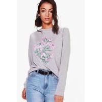 Freya Floral Front Sweatshirt - grey marl