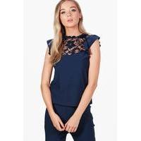 Frill Lace Detail Top - navy