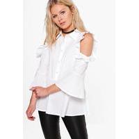 frill cold shoulder blouse white