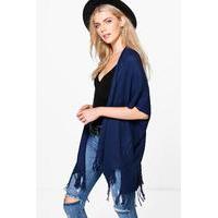 Fringed Sleeve & Hem Cardigan - navy