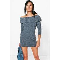 Frill Neck Long Sleeve Jumper Dress - grey