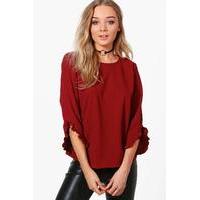 frill sleeve hen t shirt wine