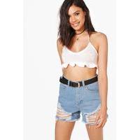 Frill Hem Knit Bralet - white