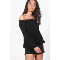 Frankie Flute Long Sleeve Top - black