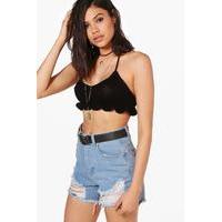 frill hem knit bralet black