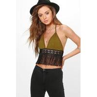 fringed hem bralet olive