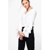 Frill Sleeve Woven Top - ivory